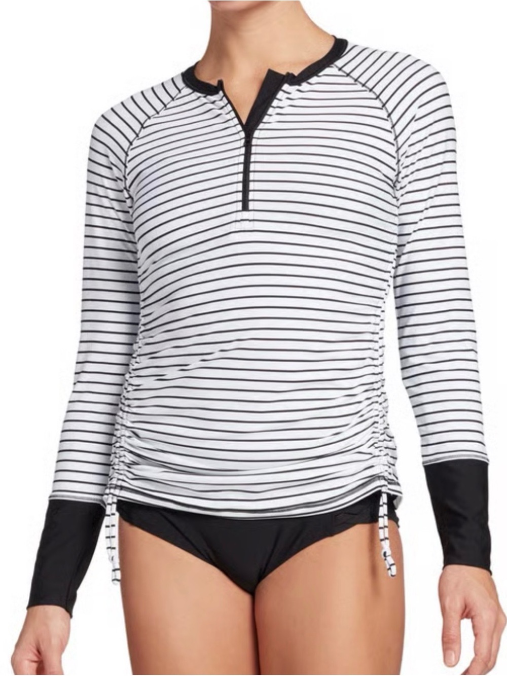 CALIA Women's Zip Long Sleeve Rashguard Simple Stripe Black White Sz X-Small